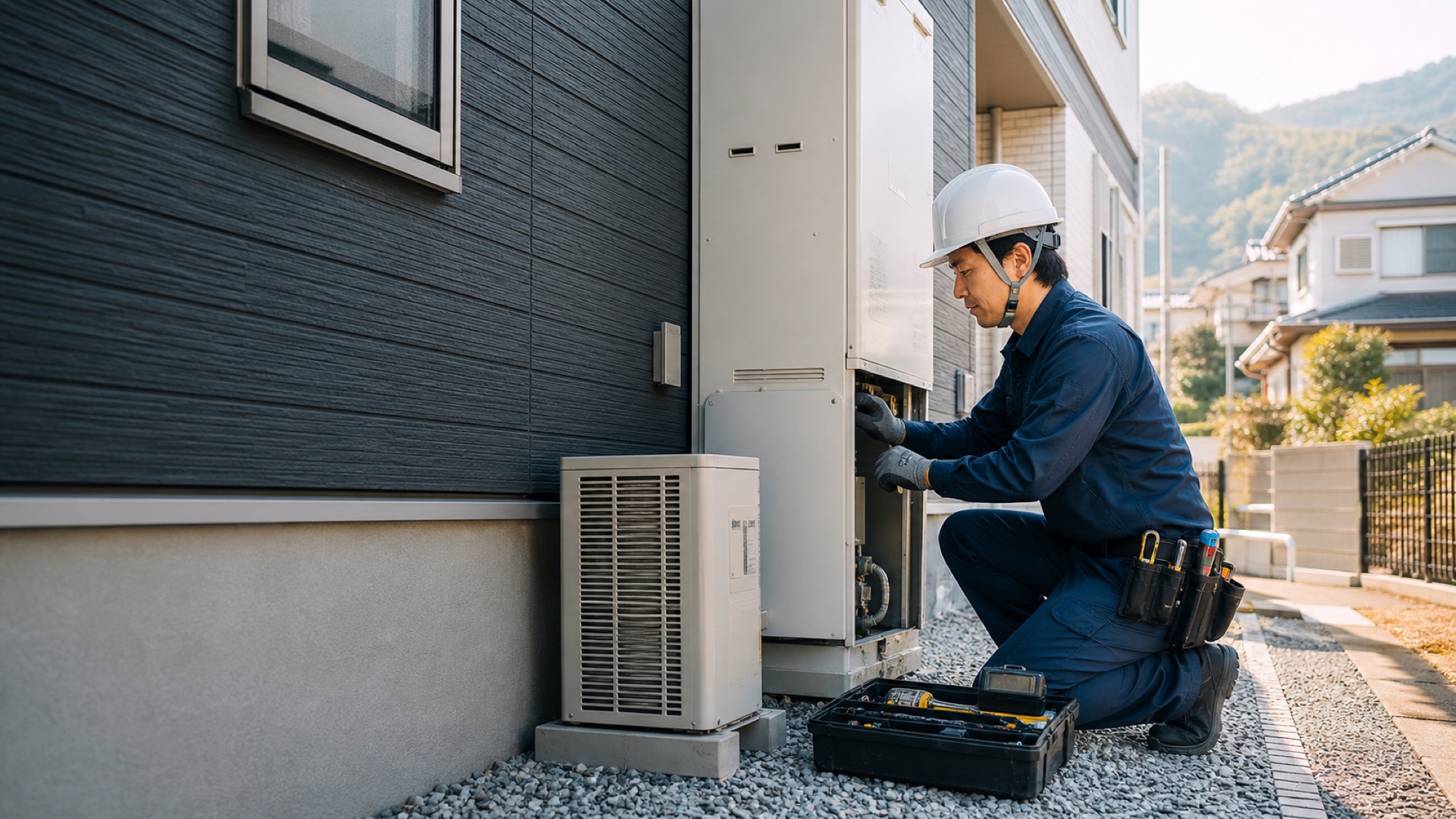 住宅設備を点検する電気工事士の参考イメージ